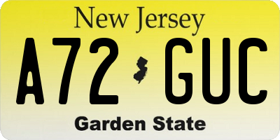 NJ license plate A72GUC