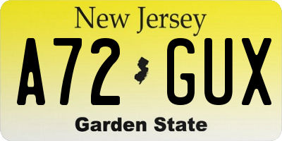 NJ license plate A72GUX