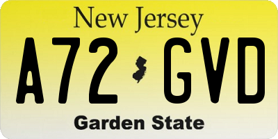 NJ license plate A72GVD
