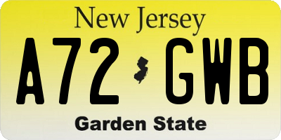 NJ license plate A72GWB