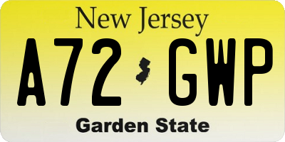 NJ license plate A72GWP