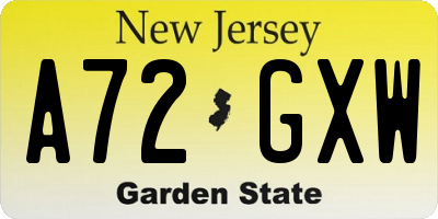 NJ license plate A72GXW