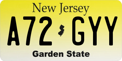 NJ license plate A72GYY