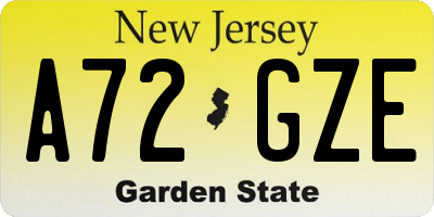NJ license plate A72GZE