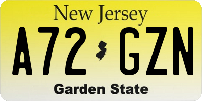 NJ license plate A72GZN