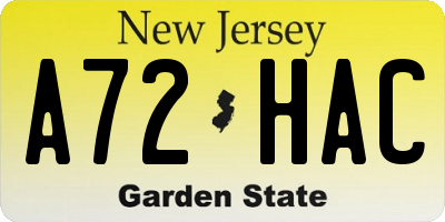 NJ license plate A72HAC