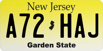 NJ license plate A72HAJ