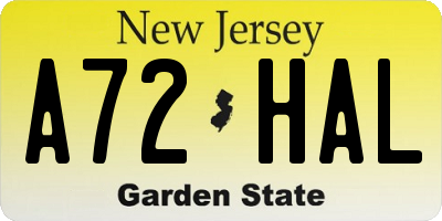 NJ license plate A72HAL