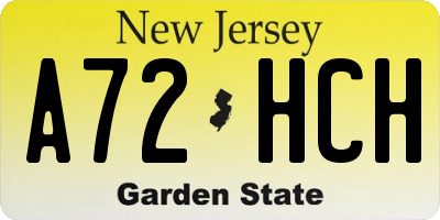 NJ license plate A72HCH