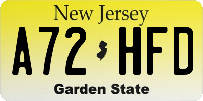 NJ license plate A72HFD