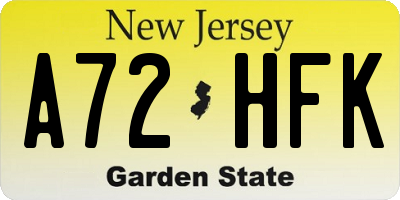 NJ license plate A72HFK