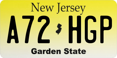 NJ license plate A72HGP