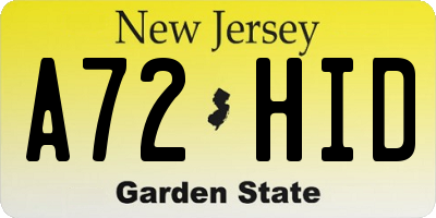 NJ license plate A72HID