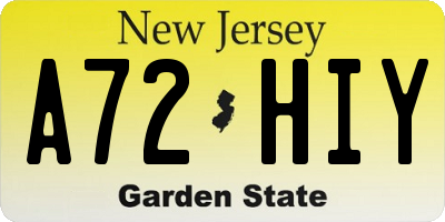 NJ license plate A72HIY