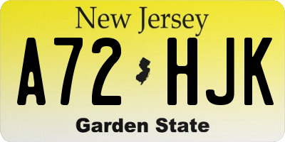 NJ license plate A72HJK