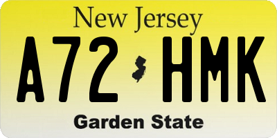 NJ license plate A72HMK