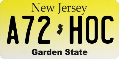 NJ license plate A72HOC