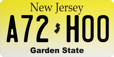 NJ license plate A72HOO