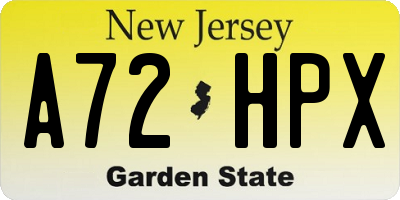 NJ license plate A72HPX