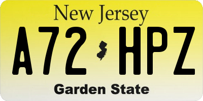 NJ license plate A72HPZ