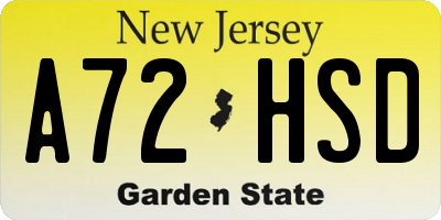 NJ license plate A72HSD