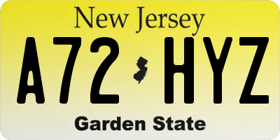 NJ license plate A72HYZ