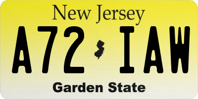 NJ license plate A72IAW