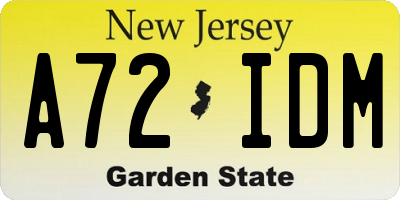 NJ license plate A72IDM