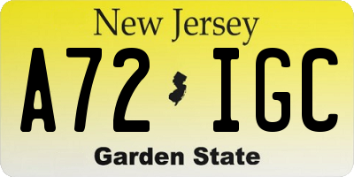 NJ license plate A72IGC