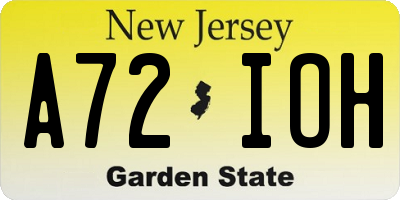 NJ license plate A72IOH