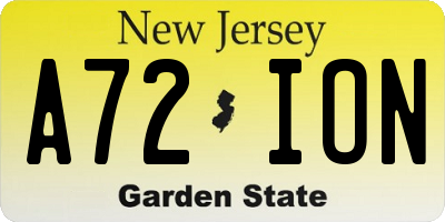 NJ license plate A72ION