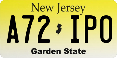 NJ license plate A72IPO