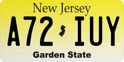 NJ license plate A72IUY