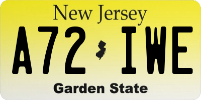 NJ license plate A72IWE