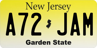 NJ license plate A72JAM