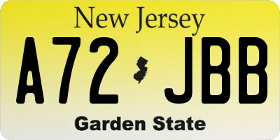 NJ license plate A72JBB