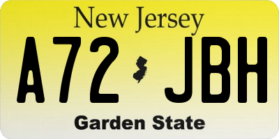 NJ license plate A72JBH