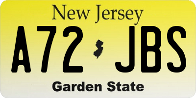 NJ license plate A72JBS