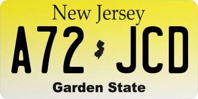 NJ license plate A72JCD