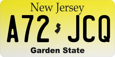NJ license plate A72JCQ