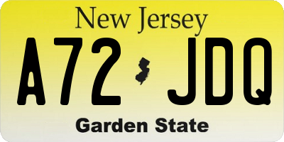 NJ license plate A72JDQ