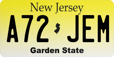 NJ license plate A72JEM