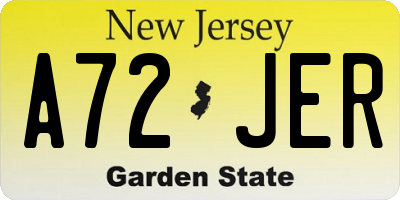 NJ license plate A72JER