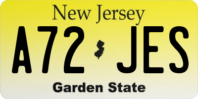 NJ license plate A72JES