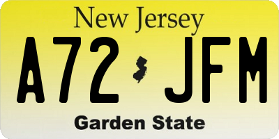 NJ license plate A72JFM