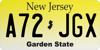 NJ license plate A72JGX