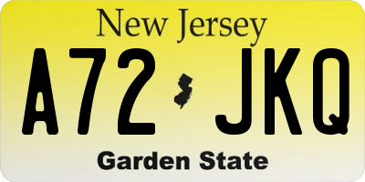 NJ license plate A72JKQ