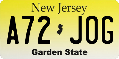 NJ license plate A72JOG