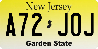 NJ license plate A72JOJ