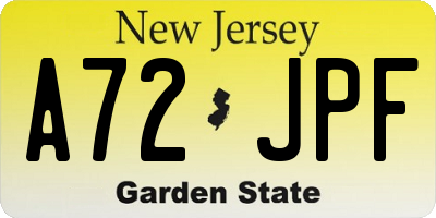 NJ license plate A72JPF